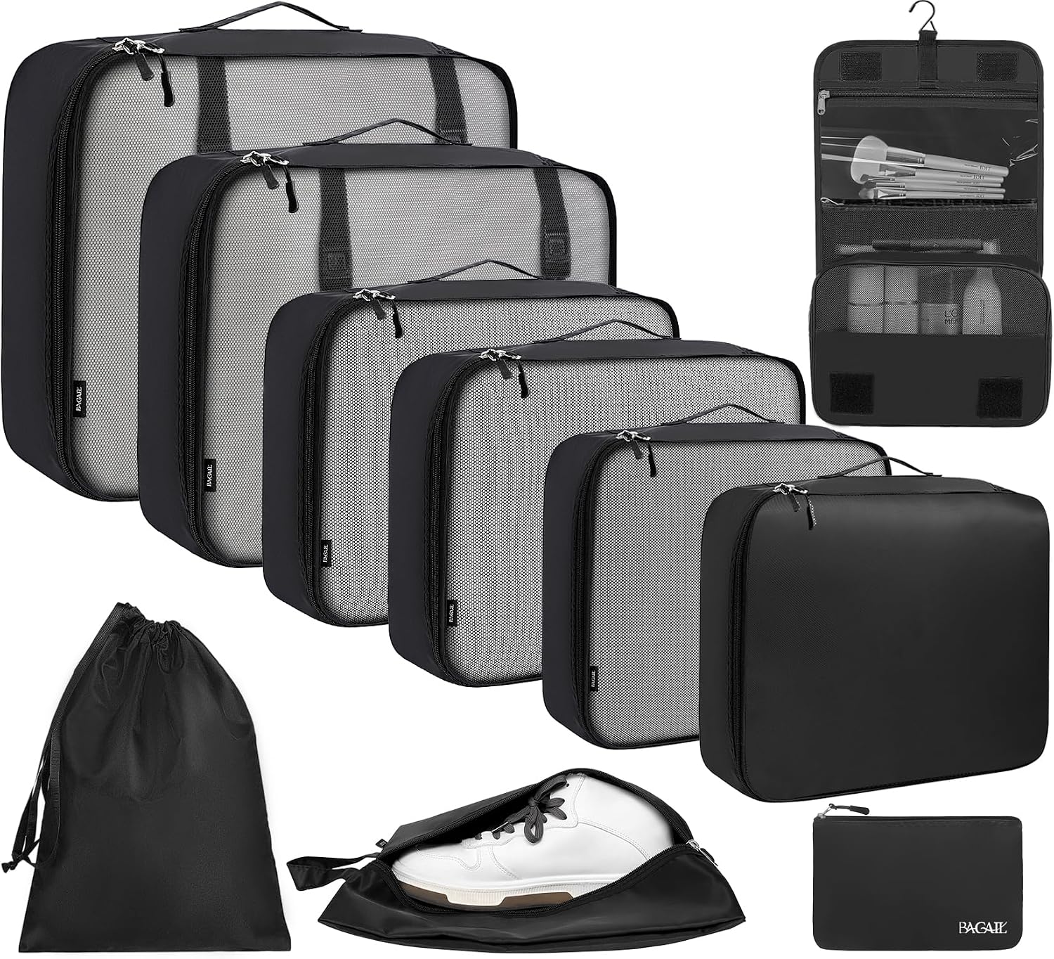 Bagail All-In Medium Modular Packing Organizer Cubes for Carry-On, Black